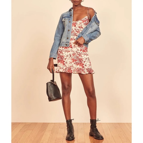 Red floral reformation-style dress - size S new - Picture 2 of 7